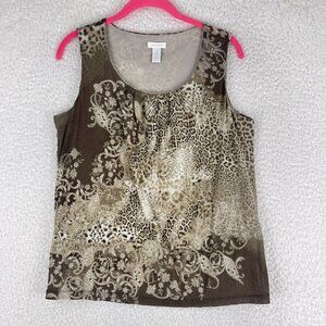 Chico's Brown Animal Print Tank Top Womens‎ Scoop Neck Sleeveless Size Medium